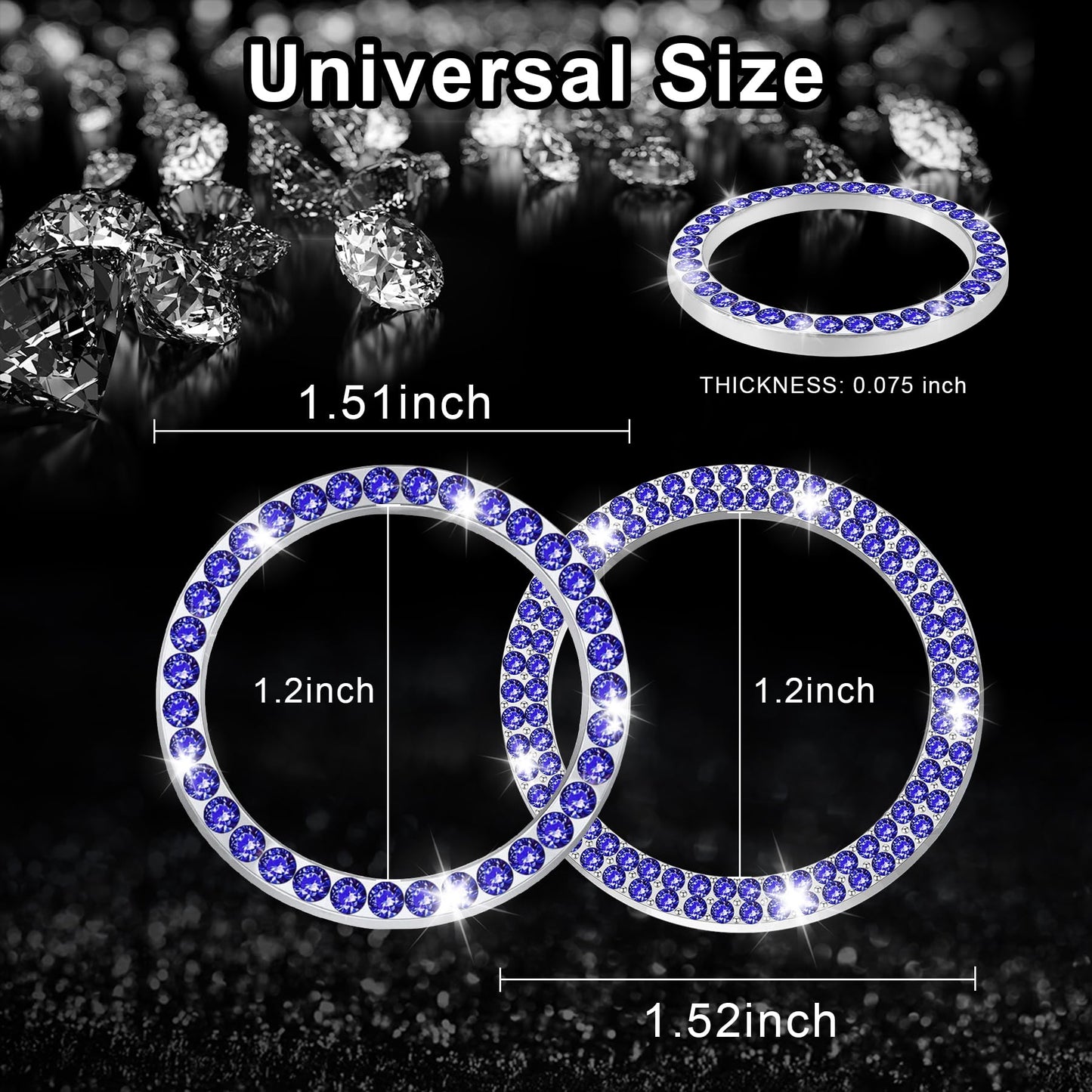LivTee 2 PCS Crystal Double Rhinestone Car Engine Start Stop Decoration Ring, Bling Car Interior Accessories for Women, Push to Start Button Cover Sticker, Automotive Decals, Light Green