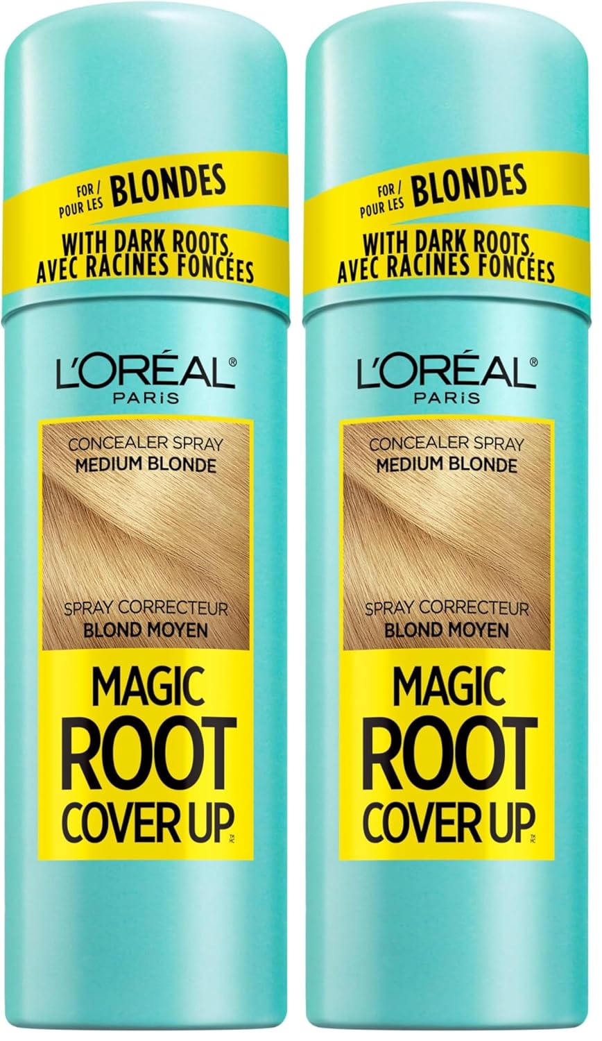 L'Oreal Paris Magic Root Cover Up Gray Hair Spray, 100% Gray Hair Coverage with Buildable, Lightweight, Transfer-Resistant, and Temporary Formula, Ammonia-Free, Dark Blonde, 2 oz (1 Count)