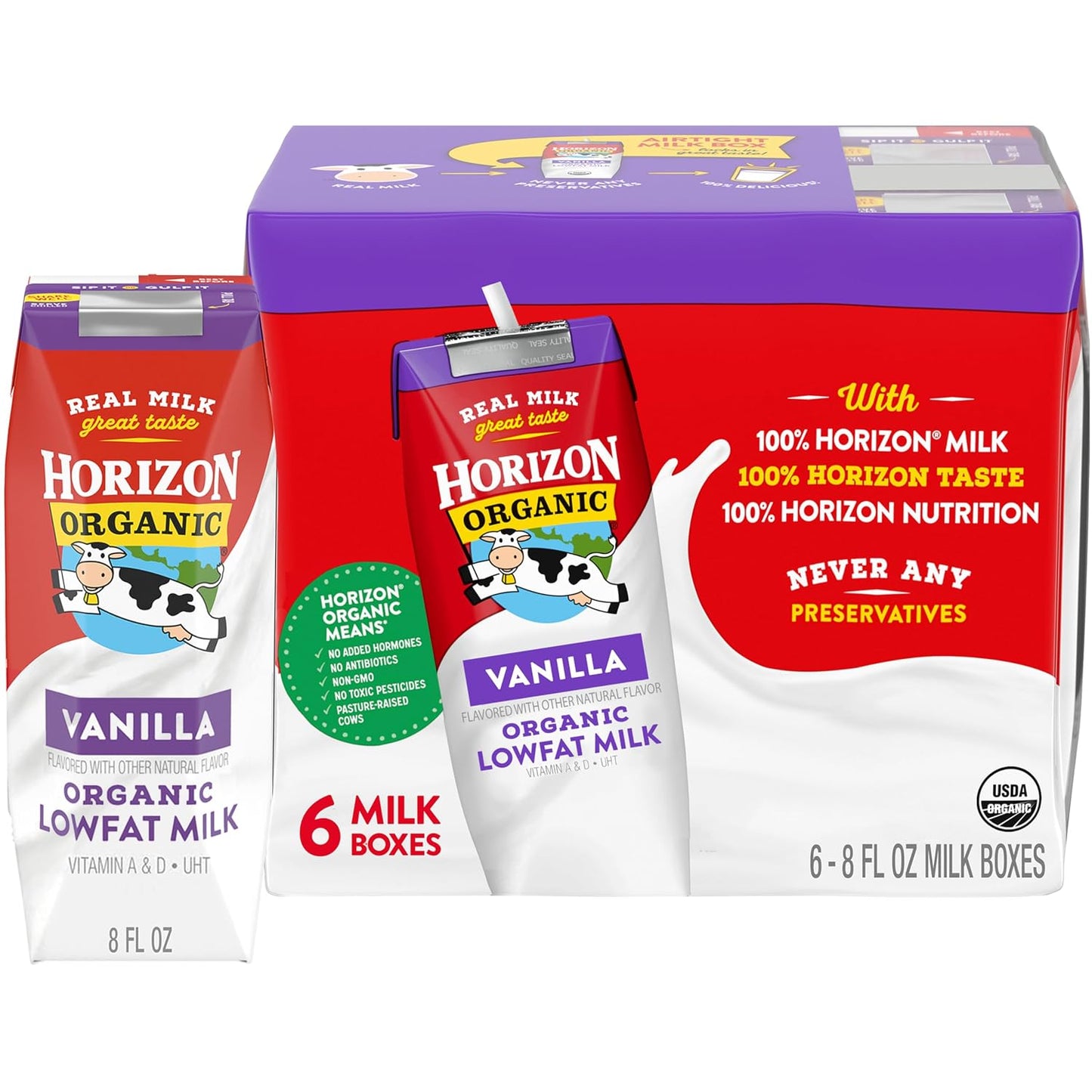 Horizon Organic Shelf Stable Whole Milk Boxes, Pack of 18-8g Protein per Serving