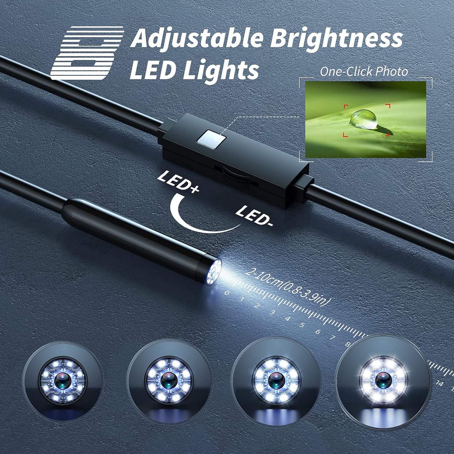 Kinpthy Endoscope Camera with Light,1920P HD Borescope Tools with 8 Adjustable LED Lights, Endoscope with Semi-Rigid Snake Camera, Inspection Borescope for iOS and Android-16.4ft Single Lens