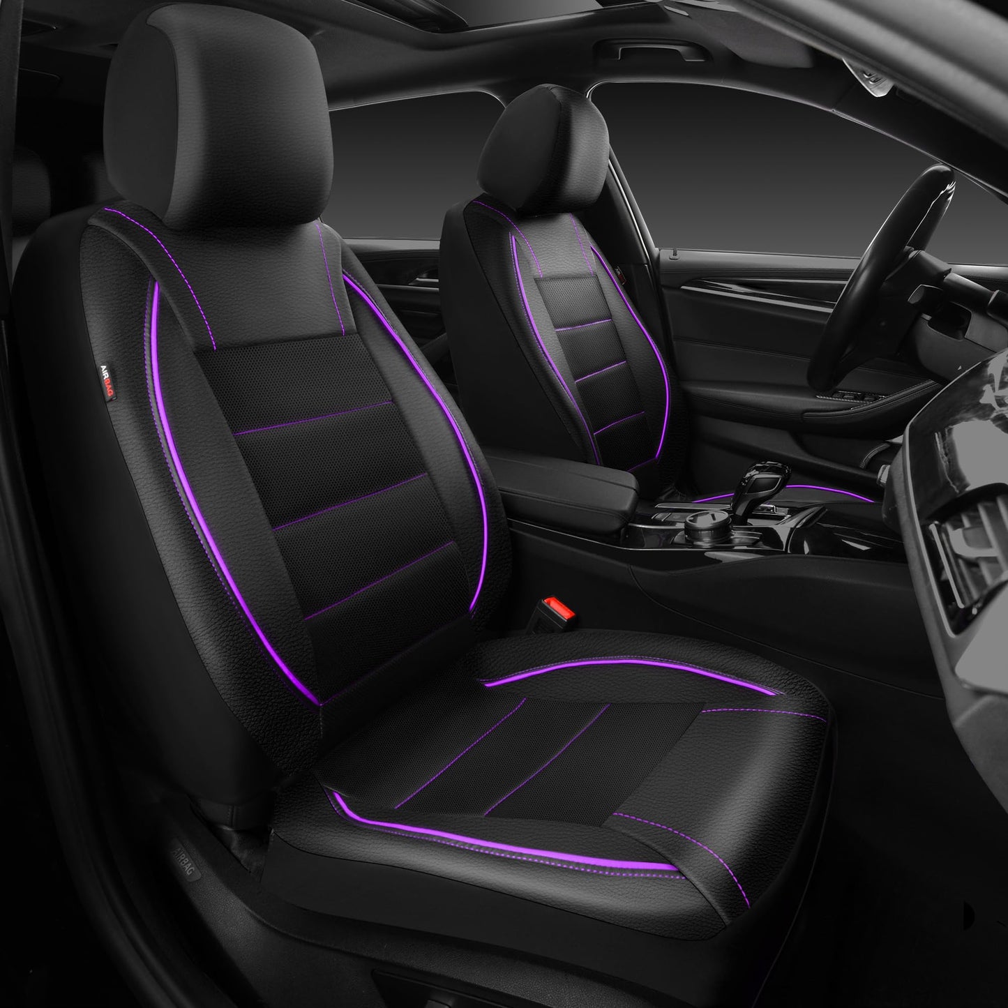 CAR PASS Universal FIT Piping Leather Car Seat Cover, for suvs,Van,Trucks,Airbag Compatible,Inside Zipper Design and Reserved Opening Holes (Full Set, Black and Red)