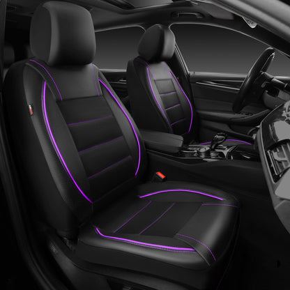 CAR PASS Universal FIT Piping Leather Car Seat Cover, for suvs,Van,Trucks,Airbag Compatible,Inside Zipper Design and Reserved Opening Holes (Full Set, Black and Red)
