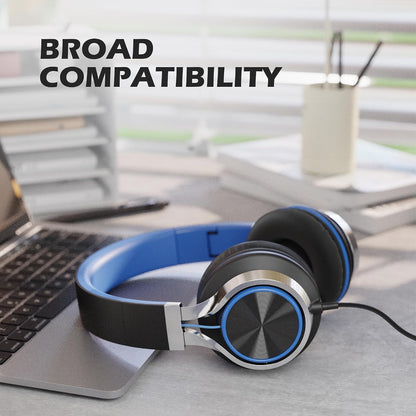 AILIHEN C8 Kids Wired Headphones with Mic for School, 3.5mm Jack, BlackBlue