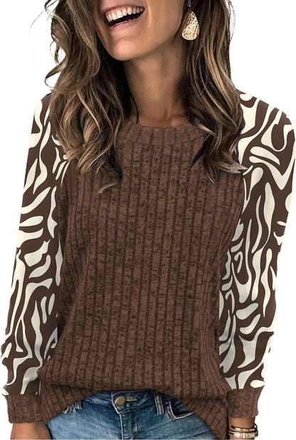 WIHOLL Long Sleeve Shirts for Women Lightweight Sweaters Fall Outfits 2026 Color Block Winter Clothing Dressy Casual Soft
