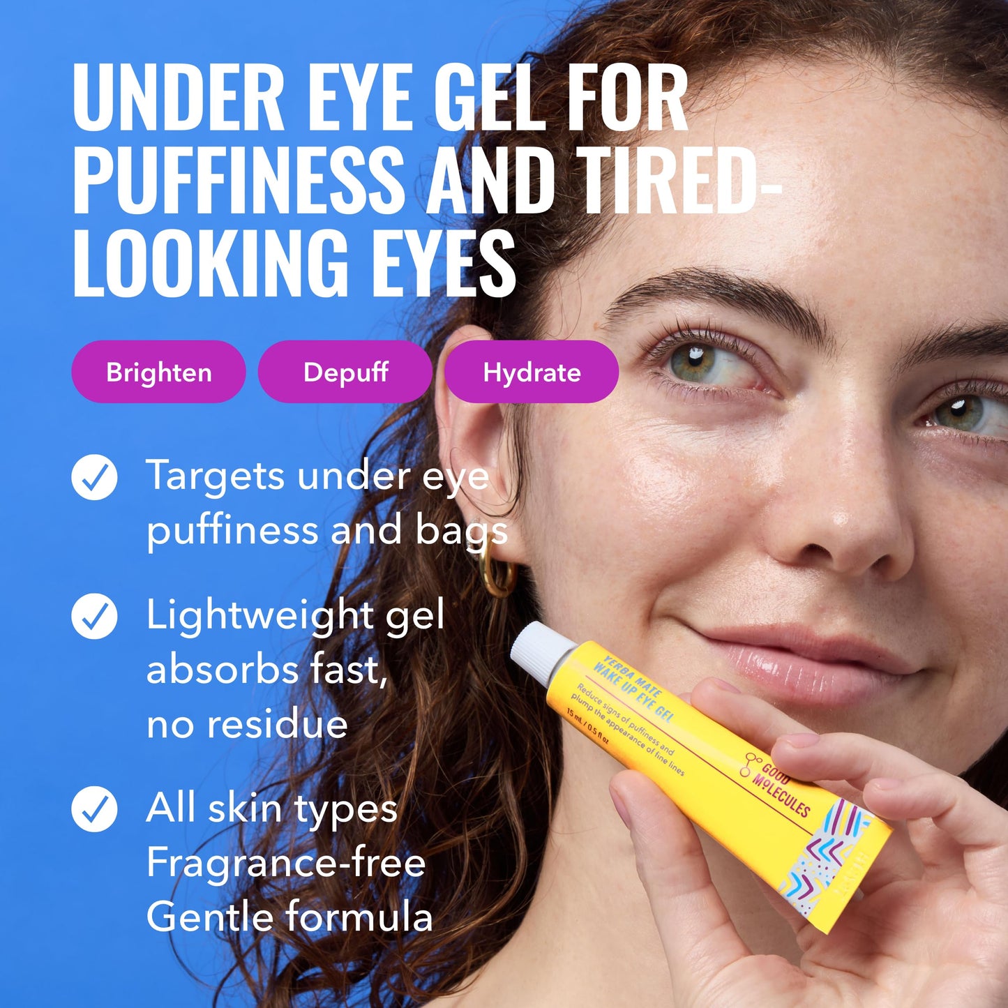 Good Molecules Yerba Mate Wake Up Eye Gel Pack 2 – 15 ml Each | Hydrating Under Eye Gel with Hyaluronic Acid & Caffeine for Dark Circles and Puffiness
