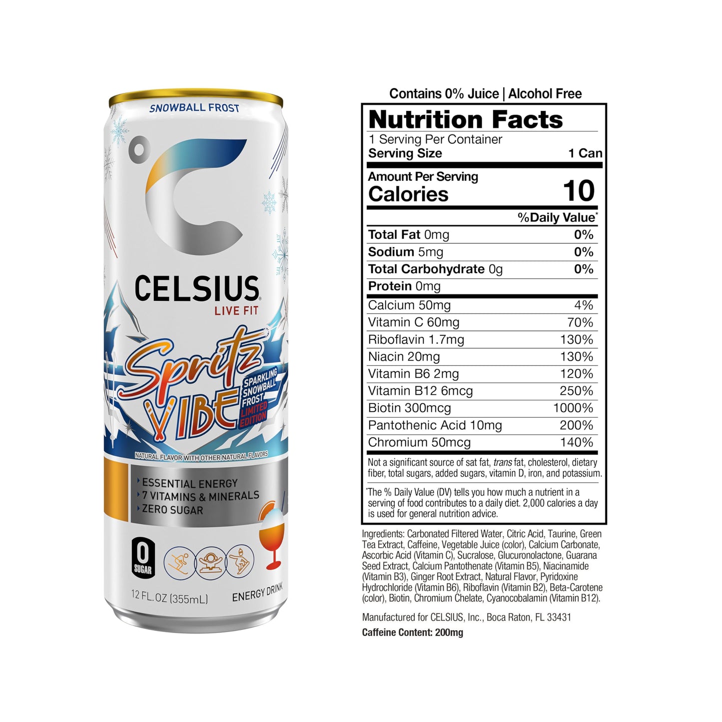 CELSIUS Sparkling Tropical Vibe, Functional Essential Energy Drink 12 Fl Oz (Pack of 12)