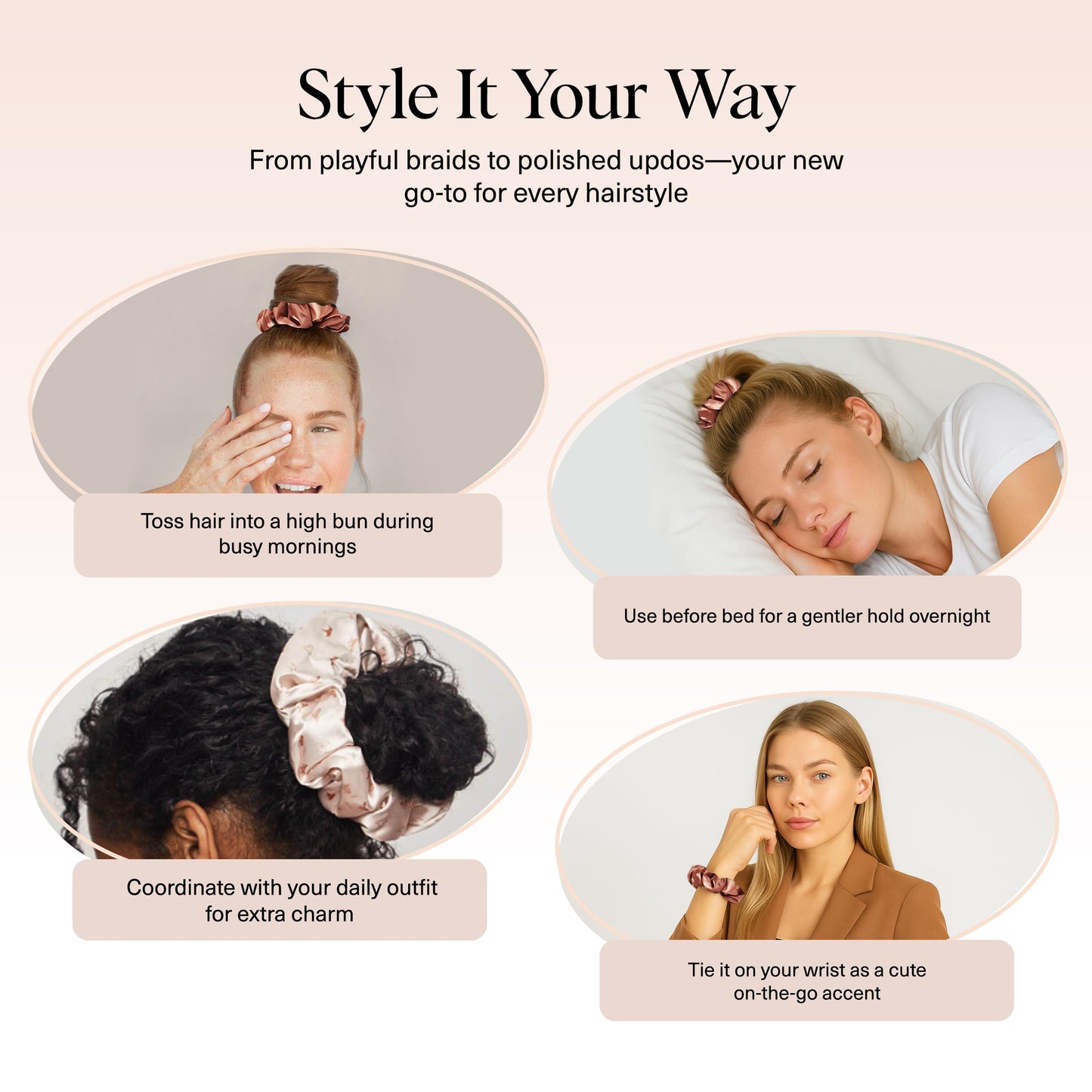 Kitsch Ultra-Petite Satin Scrunchies for Women - Eucalyptus, 6pcs