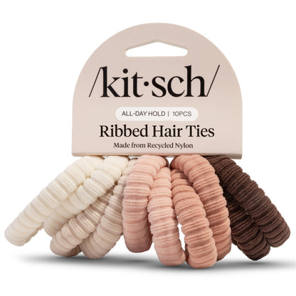 Kitsch Elastic Hair Ties No Damage | Stretchable Hair Bands - Neutral 12pcs
