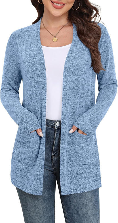 Yincro Women Lightweight Cardigan Long Sleeve Open Front with Pockets S-3XL