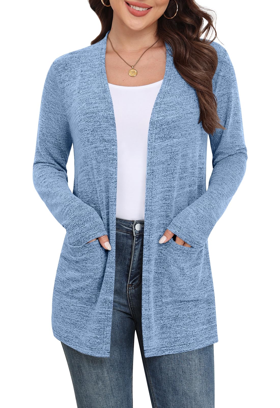 Yincro Women Lightweight Cardigan Long Sleeve Open Front with Pockets S-3XL