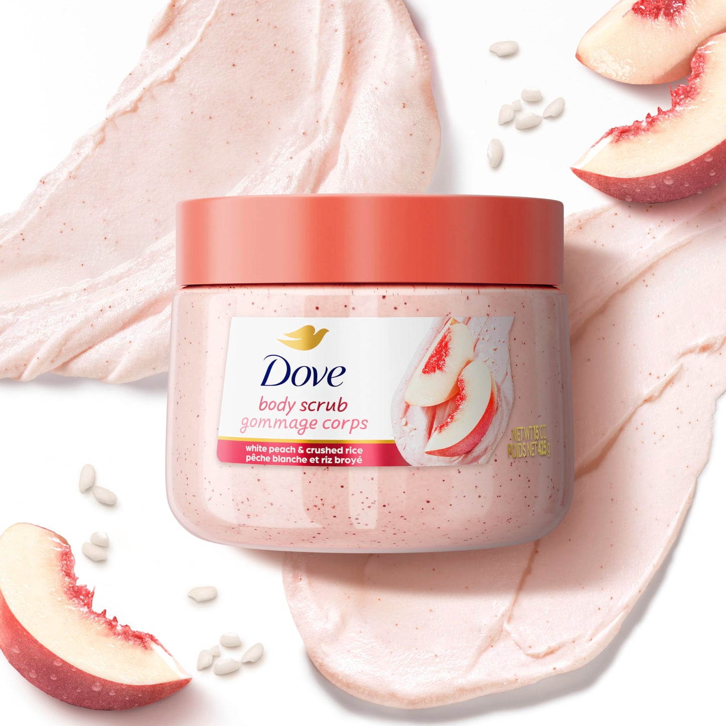 Dove Scrub Macadamia Rice Milk Body Scrub Exfoliates and Deeply 15 oz