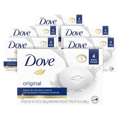 Dove Beauty Bar Soap Original 8 Count for Soft, Smooth Skin, with 1/4 Moisturizing Cream 3.75 oz | Moisturizing beauty bar with ¼ moisturizing cream for soft, smooth skin on face, body and hands