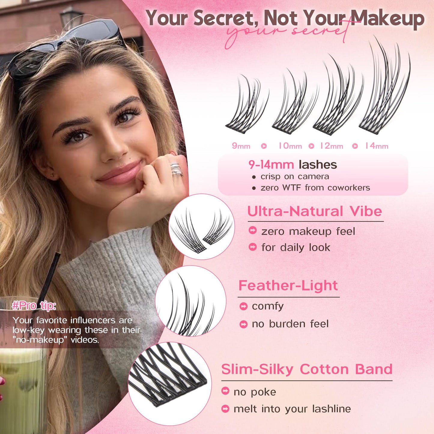 Goddvenus Brown Wispy Eye Lash Clusters Kit Natural Cluster Eyelash Extensions Kit False Eyelash Clusters Fluffy DIY Individual Lash Extensions Kit C Curl