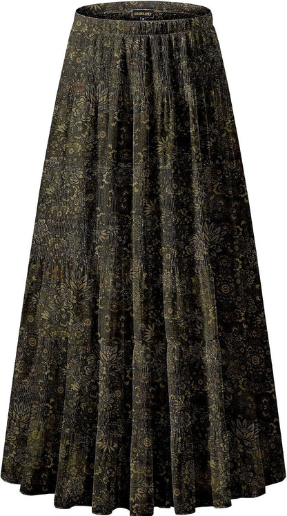 NASHALYLY Women's Chiffon Elastic High Waist Pleated A-Line Maxi Skirts