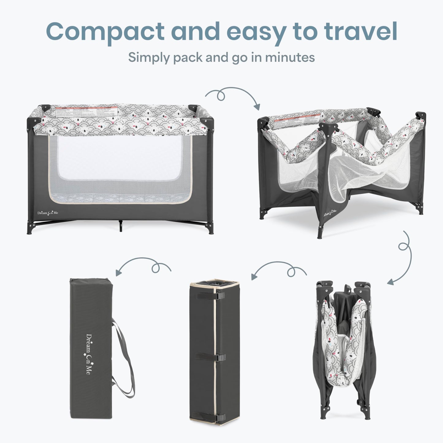 Dream On Me Zodiak Portable Playard, Compact for Travel, Carry Bag, Gray & Pink