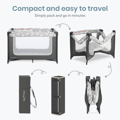 Dream On Me Zodiak Portable Playard, Compact for Travel, Carry Bag, Gray & Pink