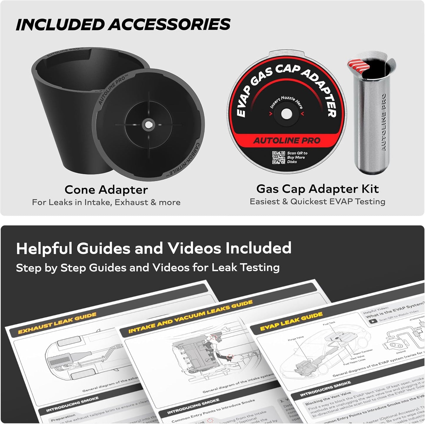 AutoLine Pro HyperSmoke™ Automotive Smoke Machine EVAP Vacuum Leak Tester – Adjustable Pressure – OEM Approved Smoke Fluid – Built-in Air Compressor Motor – Includes Cone and Gas Cap EVAP Adapter.