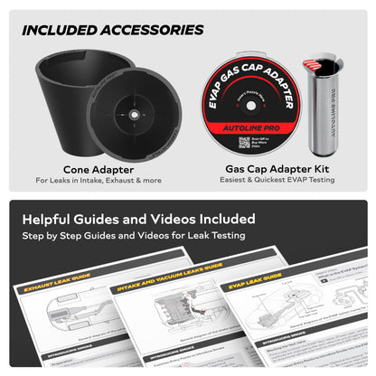 AutoLine Pro HyperSmoke™ Automotive Smoke Machine EVAP Vacuum Leak Tester – Adjustable Pressure – OEM Approved Smoke Fluid – Built-in Air Compressor Motor – Includes Cone and Gas Cap EVAP Adapter.