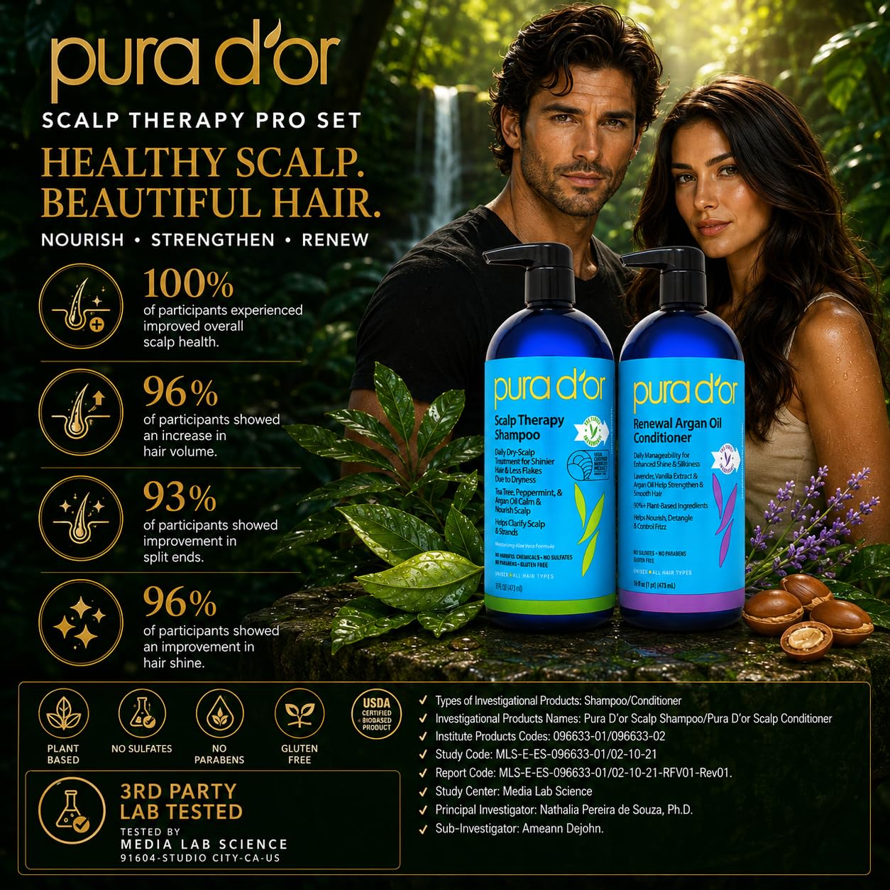PURA D'OR Deep Moisturizing Biotin Hair Regrwoth Conditioner Thickens, Softens, & Moisturizes Dry, Frizzy, Damaged Hair w/Argan Oil, Pumpkin, Rosemary, Honeysuckle, Vitamin E, Men & Women, 16oz