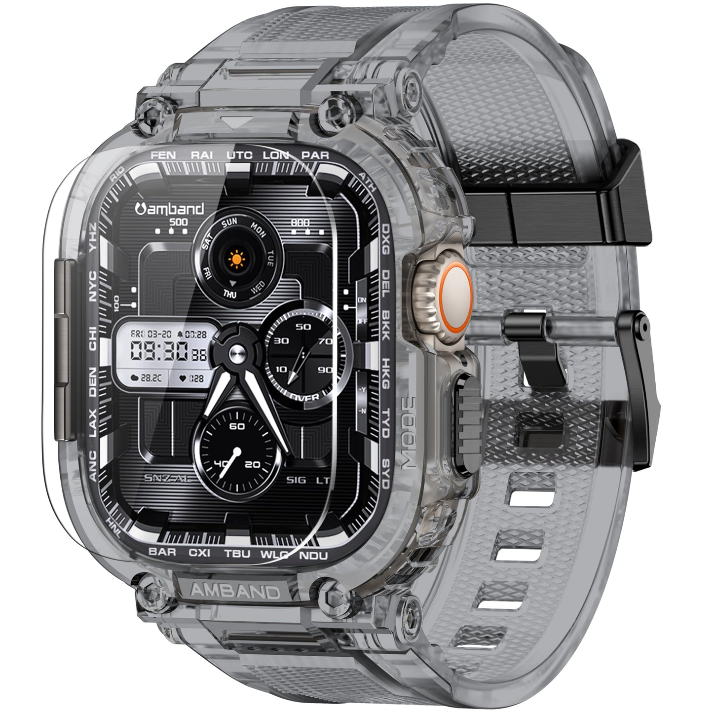 amBand Bands Compatible with Apple Watch 9/8/7/6/5/4 & SE 3/2/1 45mm/44mm Case for Men, M1 Sport Series Rugged Case Protective Cover for iWatch SE3/SE2/6/SE/5/4 44/45 mm Men Black