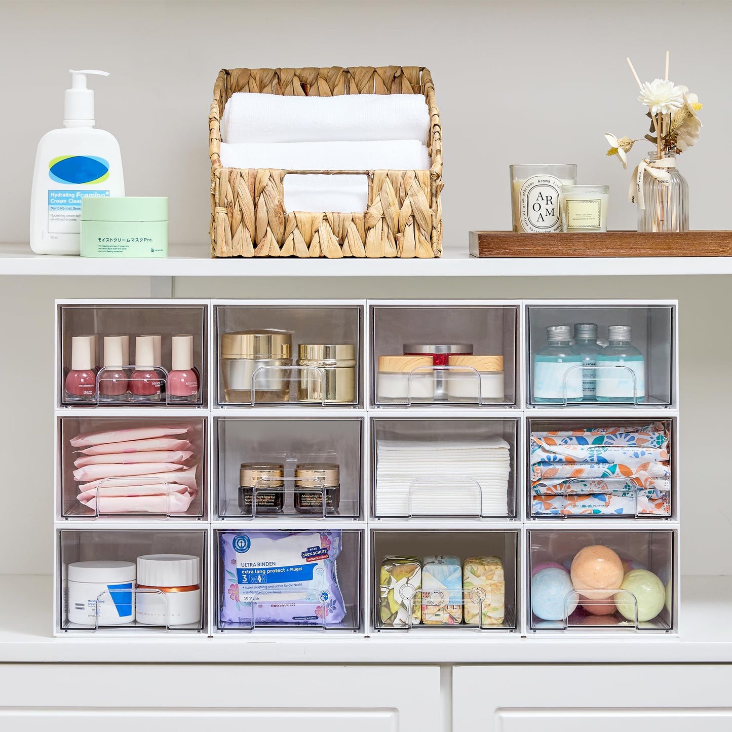 Vtopmart 2 Pack Small Clear Stackable Storage Drawers for Desk, Countertop