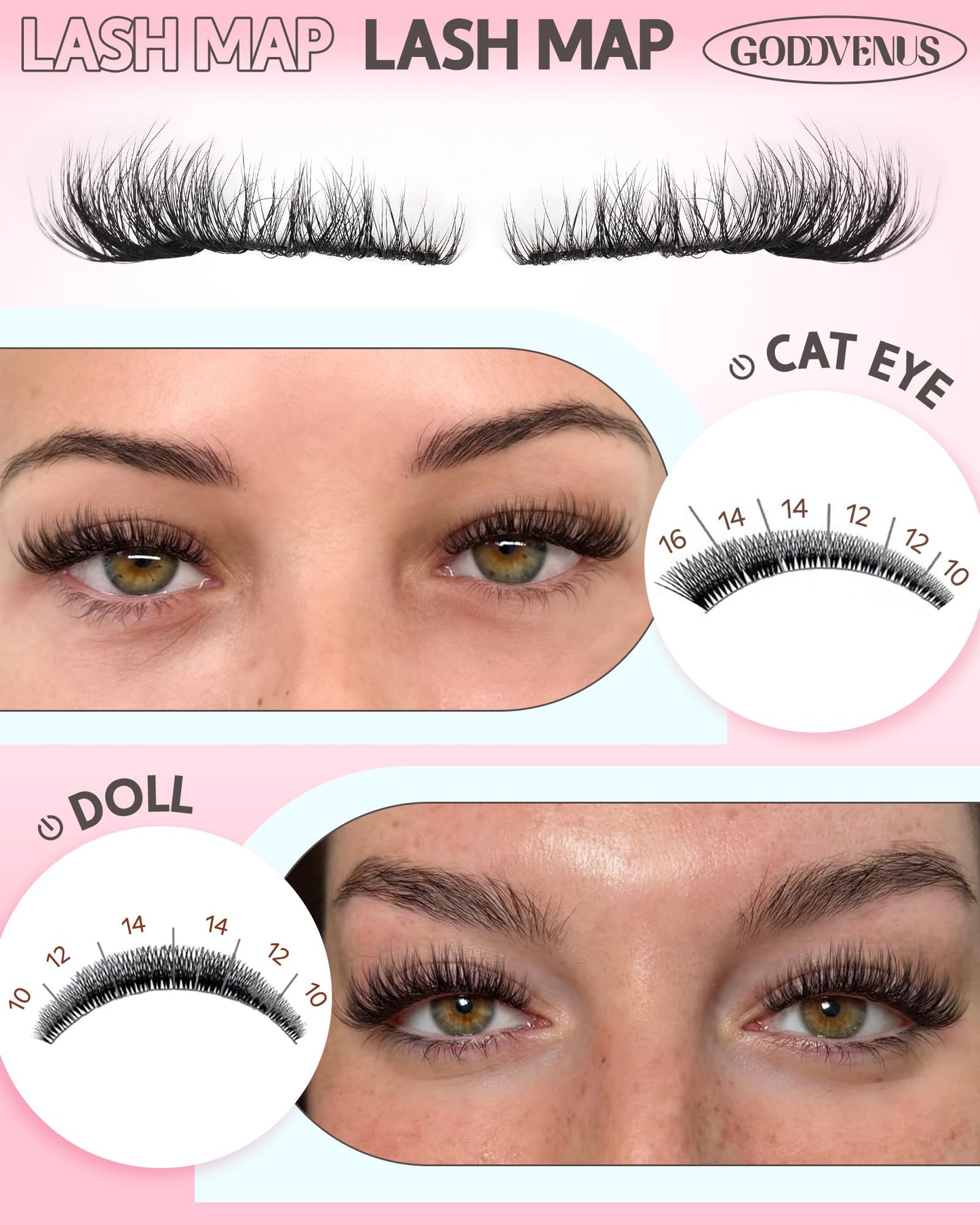 Goddvenus Brown Wispy Eye Lash Clusters Kit Natural Cluster Eyelash Extensions Kit False Eyelash Clusters Fluffy DIY Individual Lash Extensions Kit C Curl
