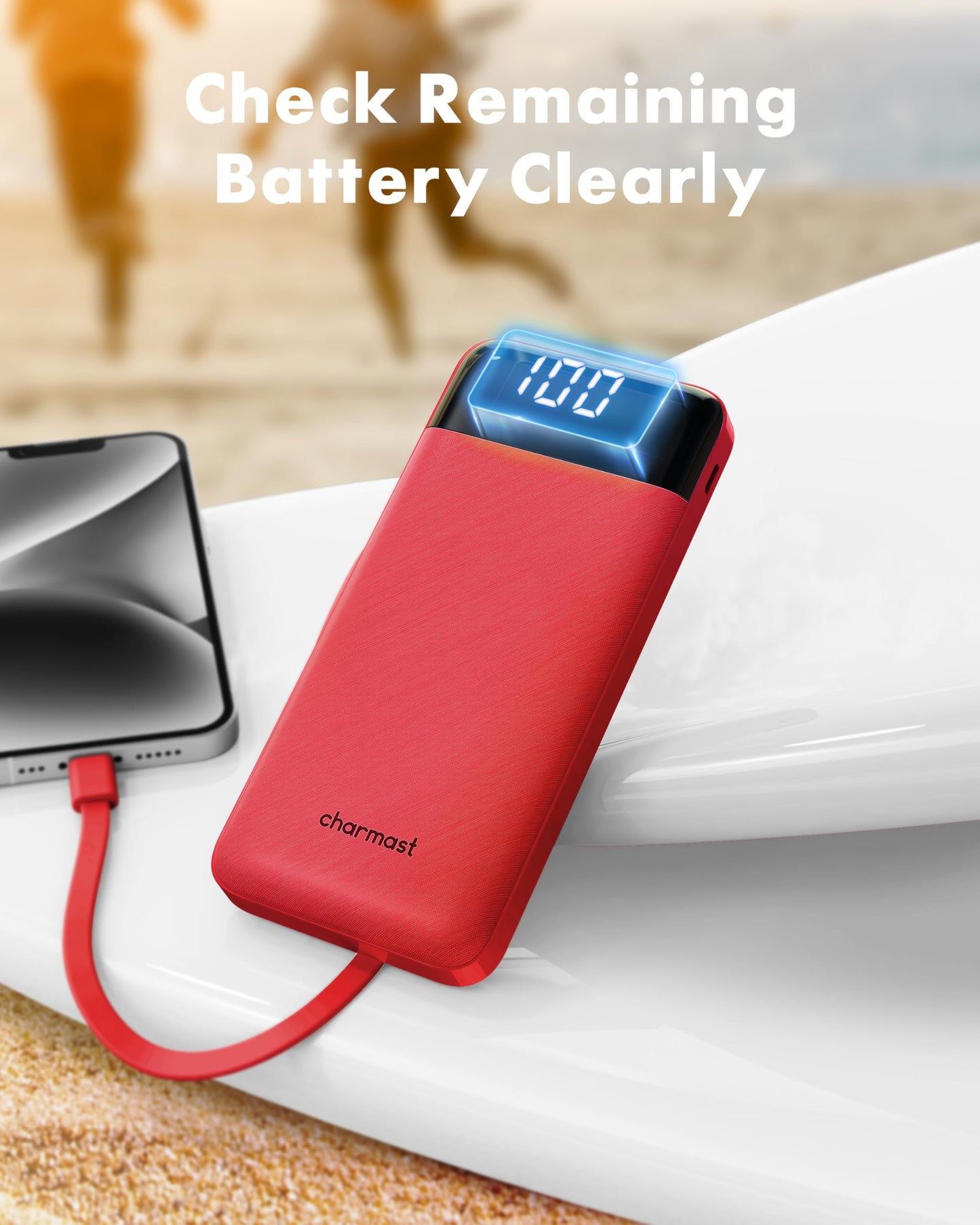 charmast Power Bank Portable Charger with Reinforced Built-in 4 Cables