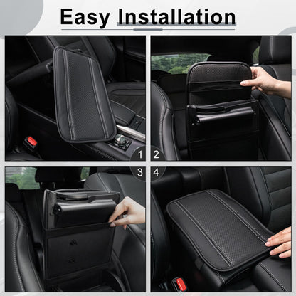 Amiss Car Center Console Cover, Upgraded Leather Car Armrest Cushion with 2 Storage Pockets, Universal Waterproof Cushion Pad, Non-Slip Car Interior Accessories, Fits Most Sedans SUVs Trucks (Black)