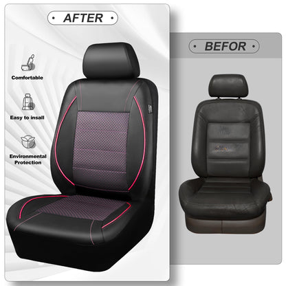 CAR PASS Universal FIT Piping Leather Car Seat Cover, for suvs,Van,Trucks,Airbag Compatible,Inside Zipper Design and Reserved Opening Holes (Full Set, Black and Red)