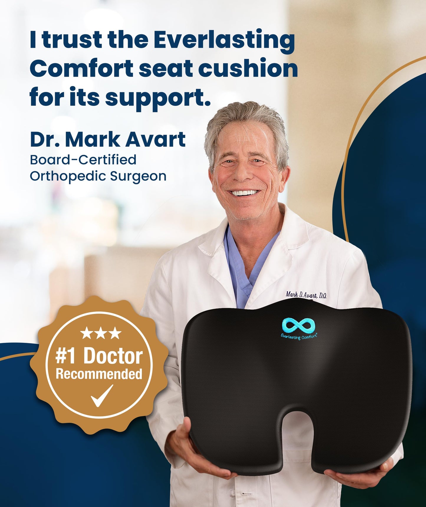 Everlasting Comfort Doctor Recommended Memory Foam Seat Cushion for Office Chairs & Car - Ergonomic Office Desk Accessories - Cushions for Tailbone Pain Relief, Sciatica (Black, Large)