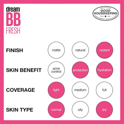 MAYBELLINE Dream Fresh Skin Hydrating BB Cream, 8-in-1 Skin Perfecting Beauty Balm With Broad Spectrum Spf 30, Sheer Tint Coverage, Oil-Free, Deep, 1 Fl Oz