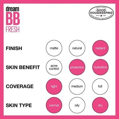 MAYBELLINE Dream Fresh Skin Hydrating BB Cream, 8-in-1 Skin Perfecting Beauty Balm With Broad Spectrum Spf 30, Sheer Tint Coverage, Oil-Free, Deep, 1 Fl Oz