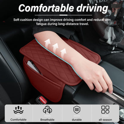 Amiss Car Center Console Cover, Upgraded Leather Car Armrest Cushion with 2 Storage Pockets, Universal Waterproof Cushion Pad, Non-Slip Car Interior Accessories, Fits Most Sedans SUVs Trucks (Black)