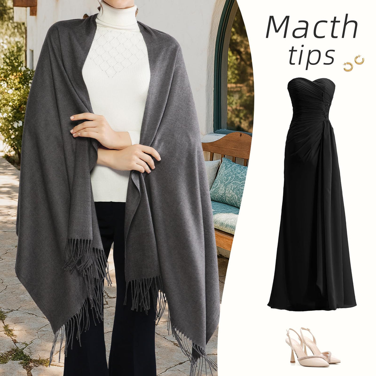 RIIQIICHY Women's Fringe Shawl Wrap Pashmina Scarf for Wedding Evening
