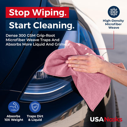 USANOOKS Microfiber Cleaning Cloth Grey - 12 Pcs (12.5"x12.5") - High Performance - 1200 Washes, Ultra Absorbent Microfiber Towel Weave Grime & Liquid for Streak-Free Mirror Shine - Car Washing Cloth