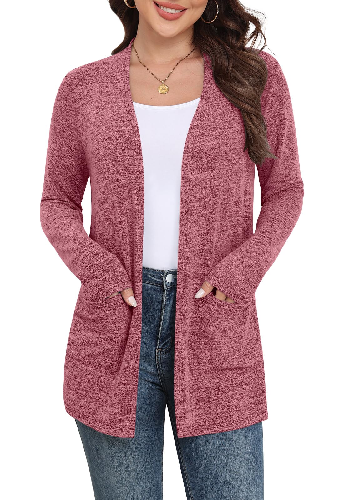 Yincro Women Lightweight Cardigan Long Sleeve Open Front with Pockets S-3XL