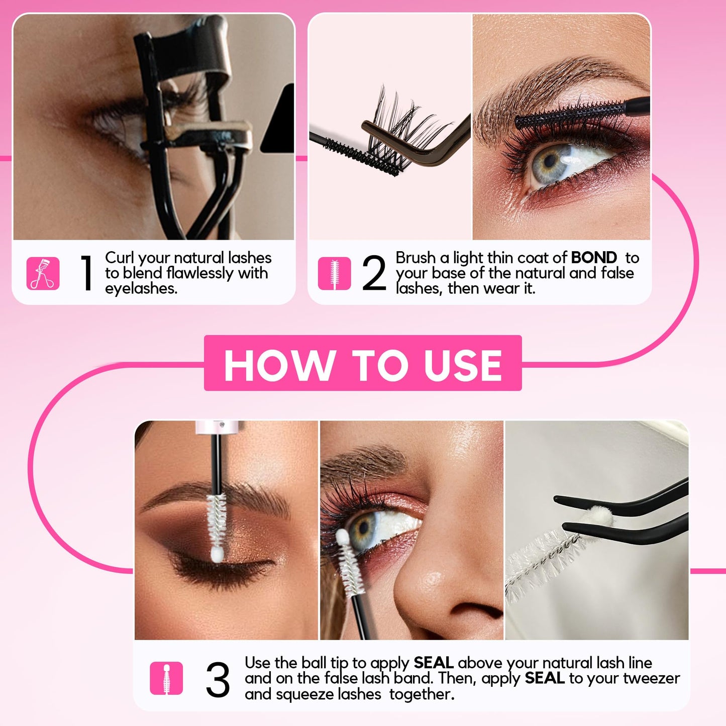 LA MAESII Lash Bond&Seal Remover Kit 3 in 1,Lash Cluster Glue Waterproof