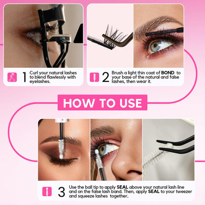 LA MAESII Lash Bond&Seal Remover Kit 3 in 1,Lash Cluster Glue Waterproof