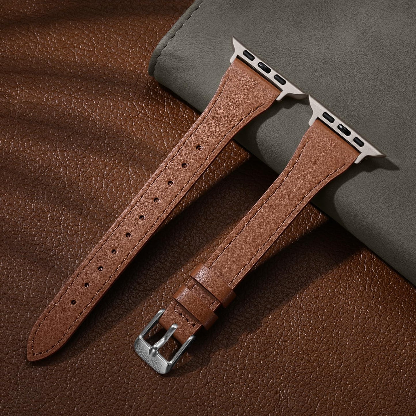 Charlam Slim Leather Band Compatible with Apple Watch Bands for Women 40mm 38mm 41mm 42mm 44mm 45mm 46mm, Top Grain Genuine Leather Strap Thin Wristband for iWatch Series 11 10 SE 9 8 7 6 5 4 3 2 1