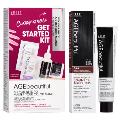 AGE beautiful Permanent Hair Color Cream, 100% Gray Coverage Hair Dye with Biotin Anti-Aging Formula for Fuller, Thicker Hair, Professional Salon Quality