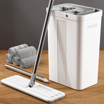 JOYMOOP Wall Mop and Bucket Set, Hands-Free Flat Floor Mop with 3 Washable Microfiber Pads, Wet and Dry Use, Ideal for Home and Commercial Floor Cleaning