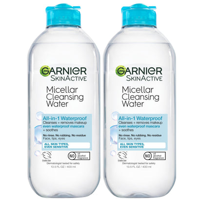 Garnier Micellar Water For Waterproof Makeup, Hydrating Facial Cleanser & Makeup Remover, Suitable for Sensitive Skin, Vegan, Cruelty Free, 13.5 Fl Oz (400mL), 1 Count