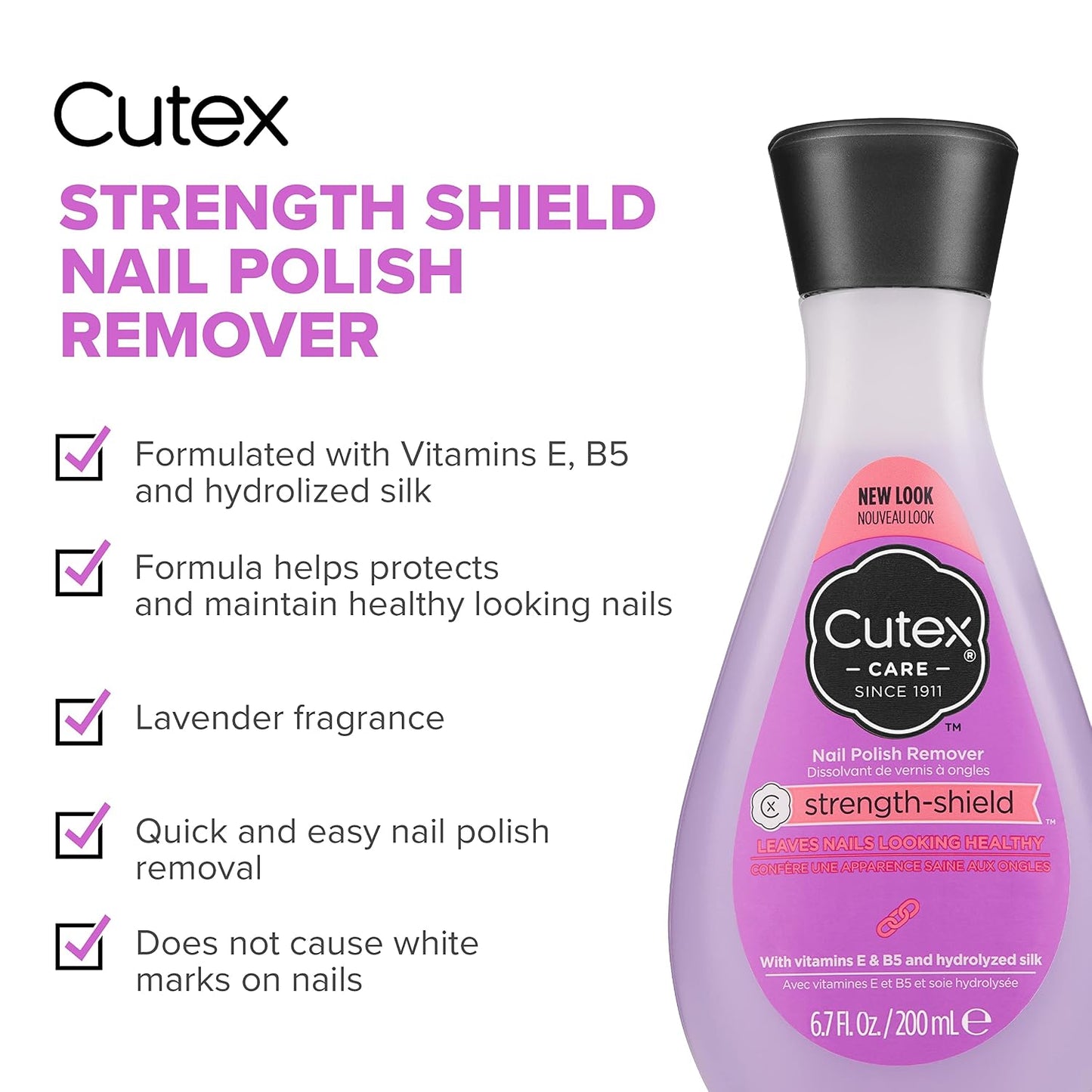 Cutex Nail Polish Remover, Strength Shield, Leaves Nails Looking Healthy, Contains Vitamins E, B5 & Hydrolyzed Silk, 6.76 Fl Oz