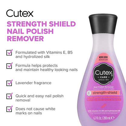 Cutex Nail Polish Remover, Strength Shield, Leaves Nails Looking Healthy, Contains Vitamins E, B5 & Hydrolyzed Silk, 6.76 Fl Oz