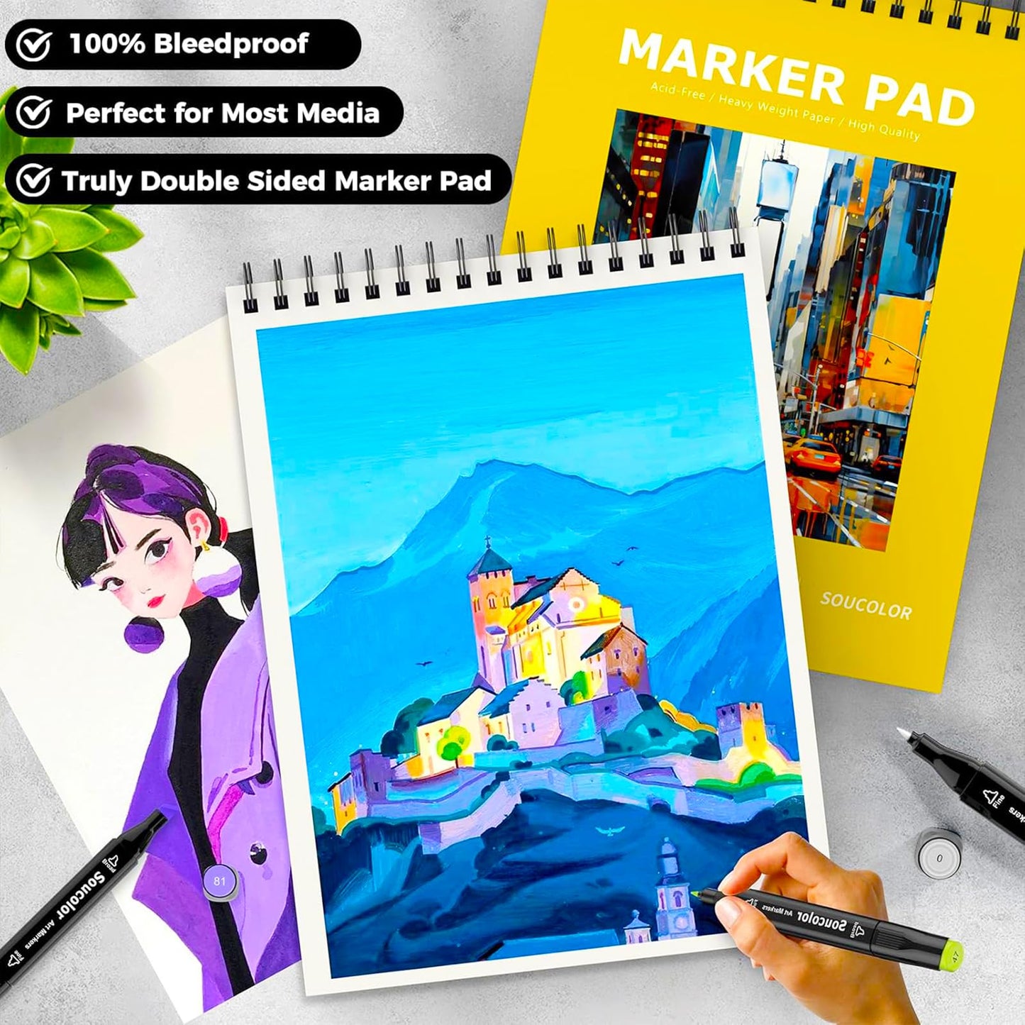 Soucolor Sketch Book 9" x 12", 100 Sheets Kids Art Sketchbook Drawing Pad
