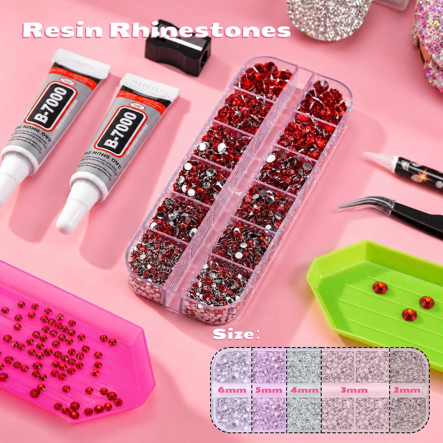 35000 Pcs Resin Jelly Rhinestones Kit, Multicolor 3mm Flatback Rhinestones with 4 Pcs B7000 Jewelry Glue & Tools, All-in-One Bedazzling Kit for DIY Arts & Crafts Gifts