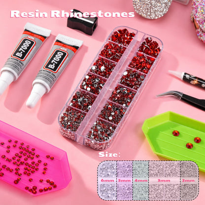 35000 Pcs Resin Jelly Rhinestones Kit, Multicolor 3mm Flatback Rhinestones with 4 Pcs B7000 Jewelry Glue & Tools, All-in-One Bedazzling Kit for DIY Arts & Crafts Gifts