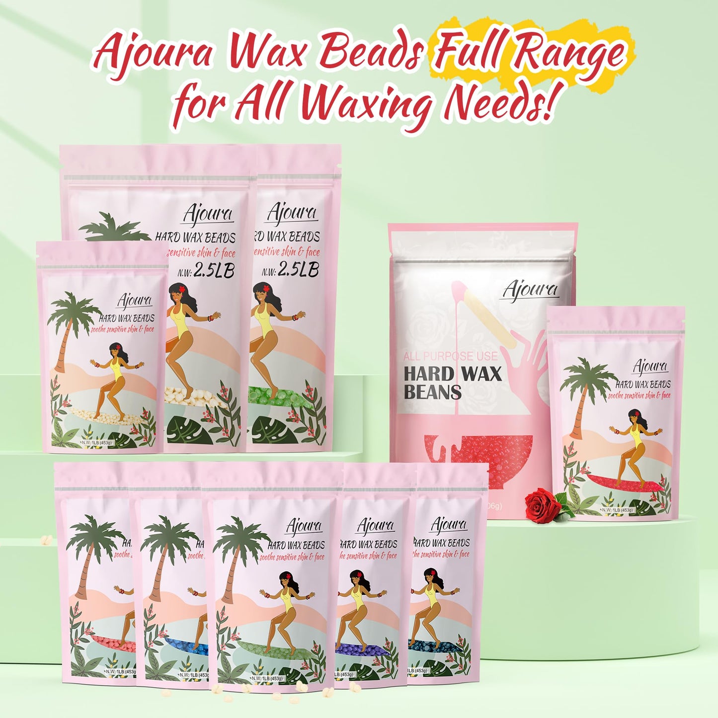 Ajoura 1 lb Hard Wax Beads for Hair Removal, Chamomile Wax Beans, Blue