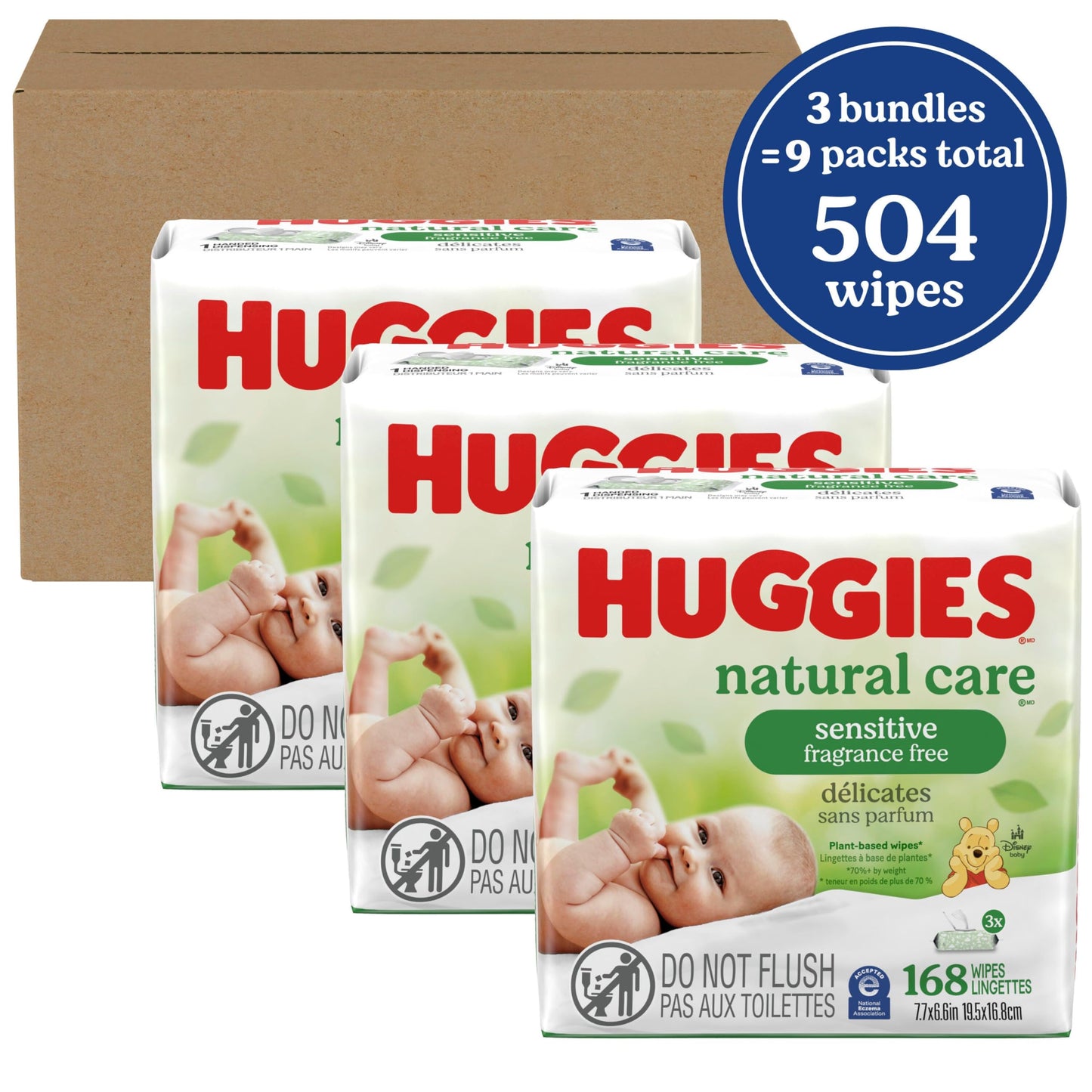 Huggies Natural Care Sensitive Baby Wipes, Unscented, Hypoallergenic, 99% Purified Water, 12 Flip-Top Packs (768 Wipes Total), Packaging May Vary