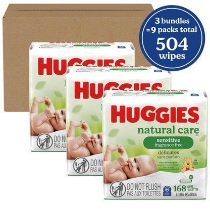 Huggies Natural Care Sensitive Baby Wipes, Unscented, Hypoallergenic, 99% Purified Water, 12 Flip-Top Packs (768 Wipes Total), Packaging May Vary